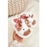  Children's Furry Slippers With Cow Motif Pink Tamorrin