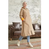 InStyle Hooded Neon Trench with Pleated Waist - Beige \ Orange