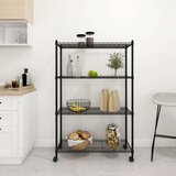 vidaXL 4-nadstropni regal s kolesi 90x35x142 cm črn 200 kg | Shoptok.si