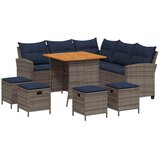 vidaXL Vrtni set od 6 dijelova s jastucima L-oblikovani sivi poliratan - Siva Modra l-shaped sofa + 4x footstool + table 1 | shoptok.hr