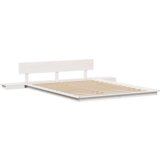 vidaXL Talni posteljni okvir z nočnimi omaricami Bela 160x200cm Trden les | Shoptok.si