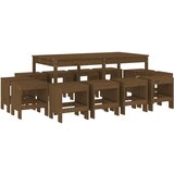  The Living Store Vrtna jedilna garnitura 13-delna medeno rjava trdna borovina - Vrtna Jedilna Garnitura, (21445193) | Shoptok.si