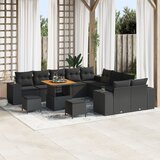 vidaXL set od 13 delova vrtnih sofa s jastučićima Crni Poli Ratan Akacija, set od 3 dela za vrtno večernje obedovanje s jastučićima Crni Poli Ratan Akacija | shoptok.hr