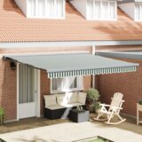 vidaXL Avtomatska zložljiva tenda zelena in bela 400x300 cm, Zamenjava tkanine za tendo 4x3 m zelena in bela | Shoptok.si