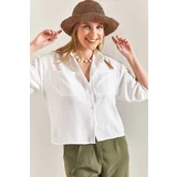 Bianco Lucci Women's Large Double Pocket Linen Shirt