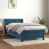 The Living Store Box spring postelja z vzmetnico temno moder 90x190 cm žamet - Box Spring Postelja, (21492551) Cene