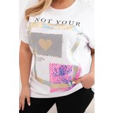 Kesi Włoski Women's cotton Plus Size blouse with gold print white + blue | Shoptok.si
