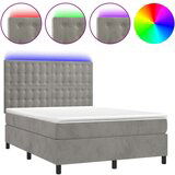 vidaXL Krevet box spring s madracem LED svjetlosivi 140x190 cm baršun | shoptok.hr