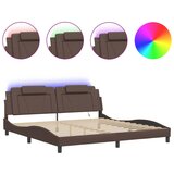 Maison Chic Posteljni Okvir - Dvoposteljna postelja z LED lučkami rjav 200x200 cm umetno usnje, (22082708) | Shoptok.si