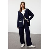 Trendyol Navy Blue Color Block Gold Buttoned Pocket Cardigan-Trousers Knitwear Bottom-Top Set Cene