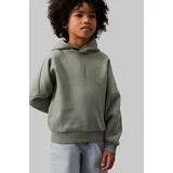 Calvin Klein Jeans Otroški pulover zelena barva, s kapuco, IB0IB02134