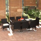  9-dijelni vrtni blagovaonski set od poliratana s jastucima crni | shoptok.hr