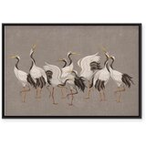  Slika - Crane dance – bright silhouettes of birds against a warm grey background with texture 120x80 U crnom drvenom okviru | shoptok.hr