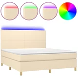 vidaXL Box spring postelja z vzmetnico LED krem 180x200 cm blago, (20899589)