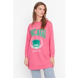 Trendyol Pink Printed Knitted Sweatshirt Cene