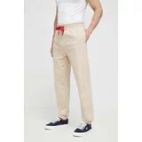 Hugo Homewear pamučne hlače boja: bež, glatki materijal