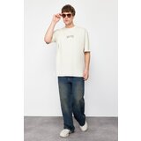 Trendyol stone men's oversize/wide-fit 100% cotton back printed t-shirt Cene