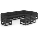 The Living Store Vrtna sedežna garnitura 10-delna z blazinami črna borovina - Vrtna Sedežna Garnitura, (21468996) | Shoptok.si