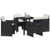 vidaXL set od 5 komada za objedovanje u vrtu s jastučićima crni poli ratan, vrtni stol crni 80x80x73 cm kaljeno staklo | shoptok.hr