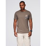 Ombre Men's cotton t-shirt with printed pocket - dark olive | shoptok.hr