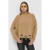 Pinko Volnen pulover ženski, rjava barva