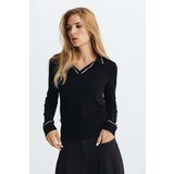 Legendww crni zenski dzemper sa kragnom i belim detaljima | ePonuda.com