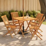  5-dijelni sklopivi vrtni bistro set Prirodna Čvrsto teak drvo Slike