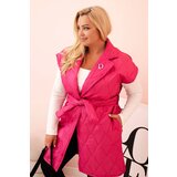 Kesi Włoski Plus Size women's quilted vest with belt and collar pink | shoptok.hr