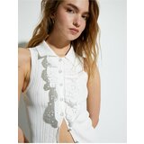 Koton Brode Frilly Undershirt Pearl Buttoned Polo Neck Sleeveless cene