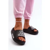 PS1 Women's Foam Slides on Chunky Sole with Bear Black Lamira