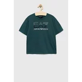 Ea7 Emporio Armani Otroška bombažna kratka majica zelena barva
