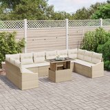 vidaXL 11-delni set vrtnega kavča z blazinami bež poly rattan | Shoptok.si