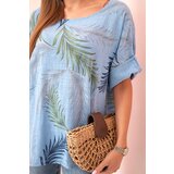 Kesi Włoski Women's cotton blouse with leaves with roll-up sleeves denim | Shoptok.si
