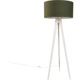 QAZQA Vloerlamp tripod wit met stoffen kap donkergroen 50cm - Tripod Classic u