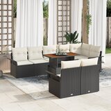 vidaXL 9-delna vrtna jedilna garnitura s blazinami Črna Poli ratan Acacia | Shoptok.si