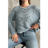 Dewberry 69491 Patterned Openwork Knitwear Womens Sweater-BEBE BLUE | shoptok.hr
