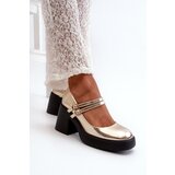 Boto Faux Leather Pumps on Chunky Heel Gold Halmina | ePonuda.com