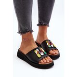 VINCEZA Black Women's Leather Slippers With Ornament Asames | shoptok.hr