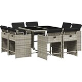  The Living Store Vrtna jedilna garnitura 9-delna z blazinami sv. siv poli ratan - Vrtna Jedilna Garnitura, (21446747) | Shoptok.si