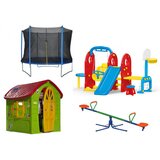  Dečiji komplet mega za dvorište (mega) kućica + set 7u1 + klackalica + trambolina | ePonuda.com