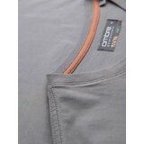 Ombre Men's t-shirt with button neckline and suede trim - grey | Shoptok.si