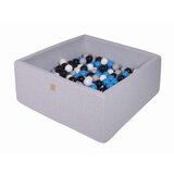 MeowBaby Square Ball Pool, 90x90x40 cm z 200 žogami, bombaž, svetlo siva: bela/modra/črna/siva, (21333801) | Shoptok.si
