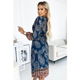 numoco basic Pleated midi dress with neckline, long sleeves and black Numoco belt | Shoptok.si