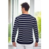 Dewberry 99741 Crew Neck Striped Casual Knitwear Sweater-NAVY BLUE | Eponuda.ba