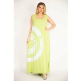Şans Women's Green Tie Dye Patterned Long Dress with Side Slits Cene