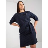 Fashion Hunters Elegant navy blue plus size striped dress with a tie | shoptok.hr