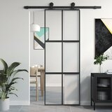 vidaXL Drsna vrata črna 76x205 cm kaljeno steklo in aluminij Cene