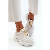 EVENTO Women's Leather Sneakers with Chunky White-Gold Sole Dzumati | shoptok.hr
