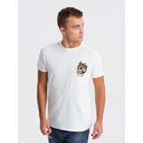 Ombre Men's cotton t-shirt with chest print - white Cene