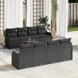 vidaXL 9-dijelni set sofe za vrt s jastučićima Crni poli ratan Acacia, 2-sjedalna vrtna sofa s pohranom i jastučićima Crni poli ratan Cijene